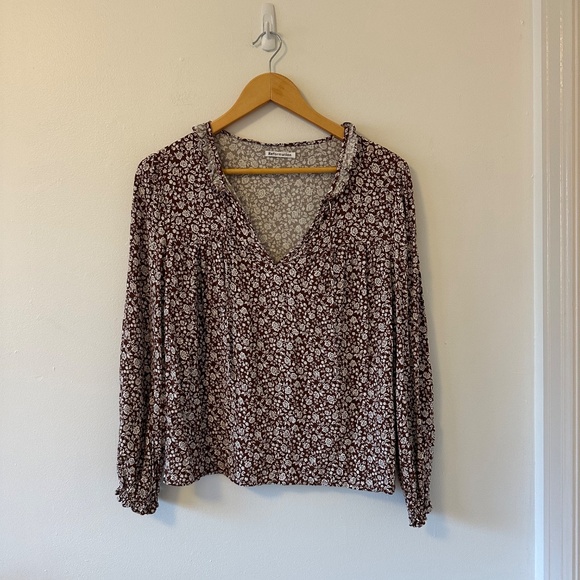 Reformation Amira Brown and White Floral Blouse | Size XS - Picture 4 of 11